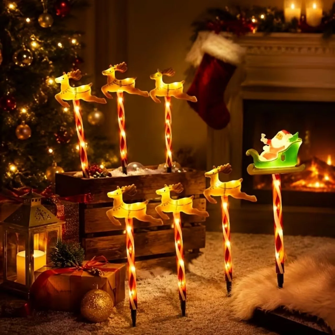 Коледна градинска украса с Дядо Коледа и елени, ReinDeers - Image 2