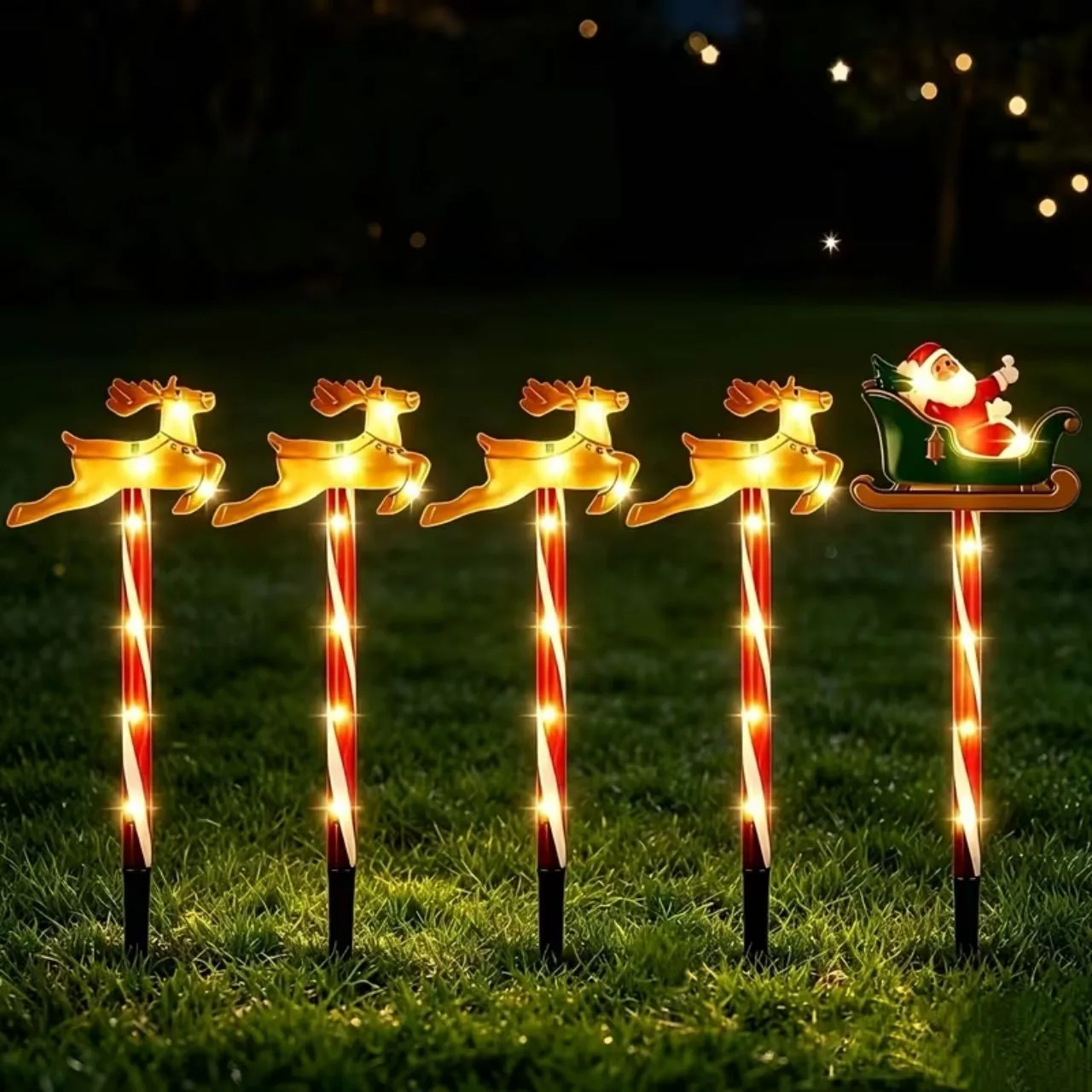 Коледна градинска украса с Дядо Коледа и елени, ReinDeers