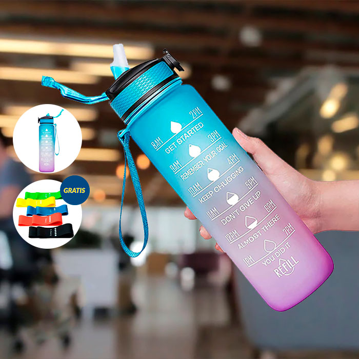 BottleBundle, Мотивационна бутилка за вода + 5-частен комплект еластични ленти за упражнения - Image 3