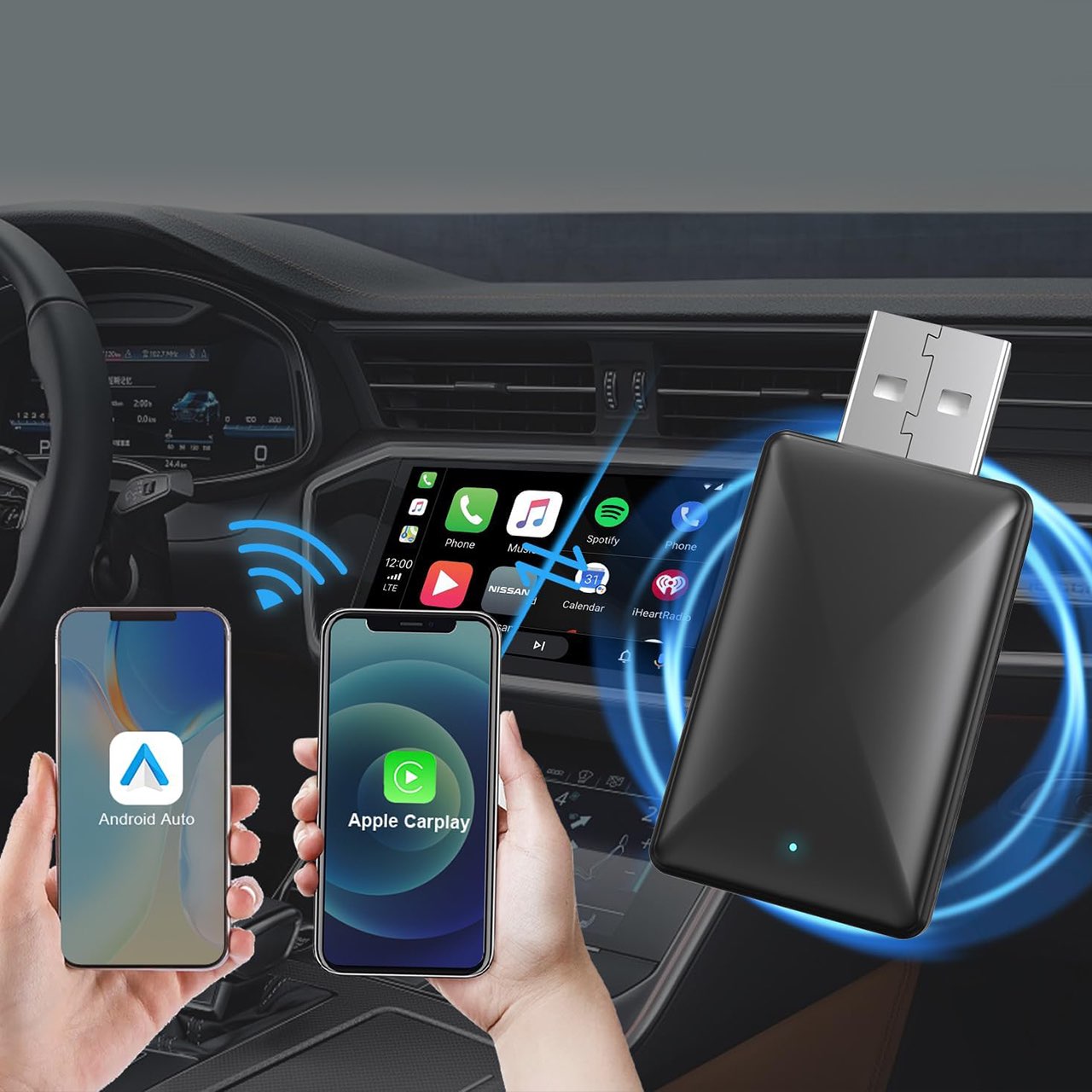 USB стикът ви позволява бързо да свържете (без кабели) телефона си (CarPlay или Android Auto) с автомобила!