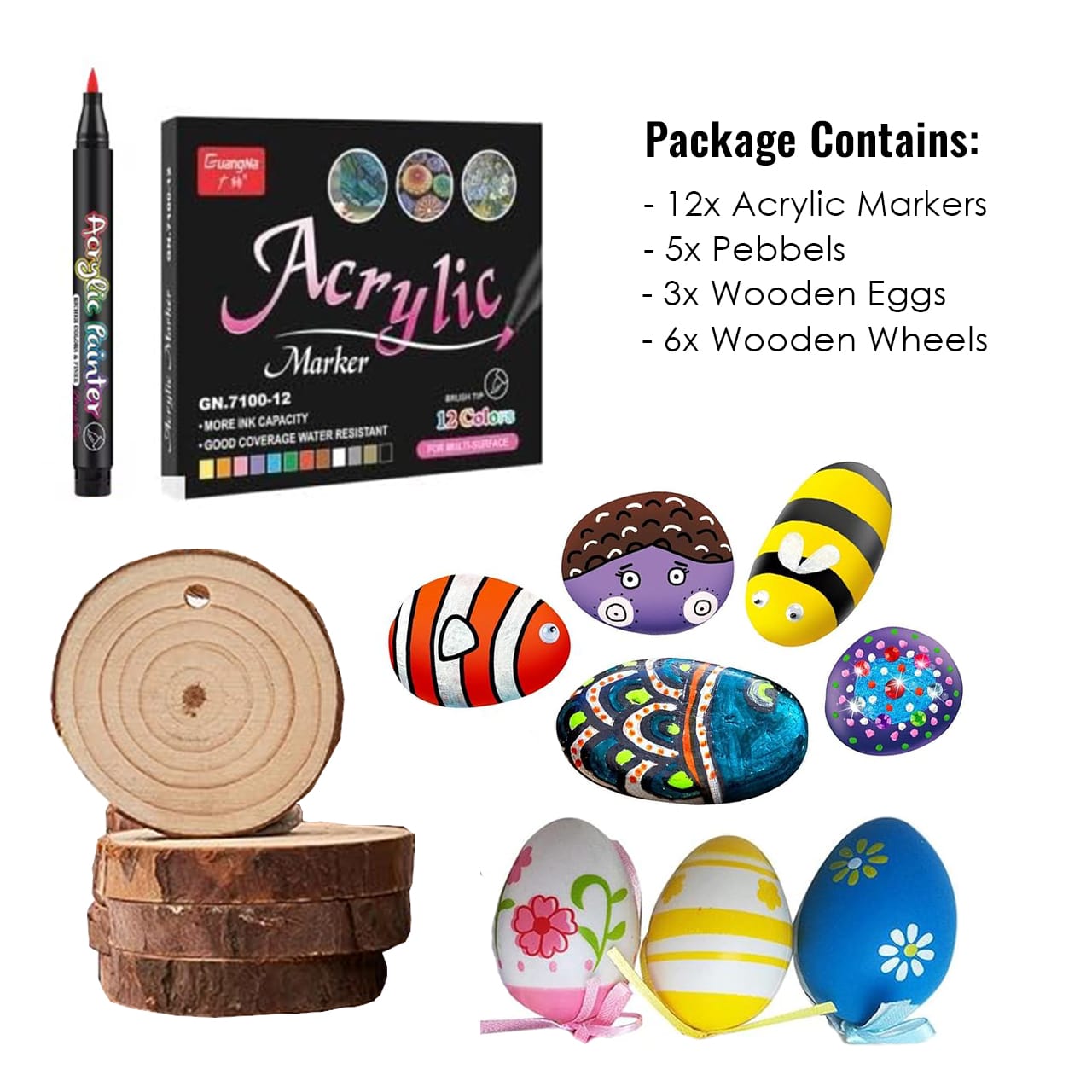 DiyAcrylic, креативен комплект с акрилни маркери, камъчета и дърво - Image 6